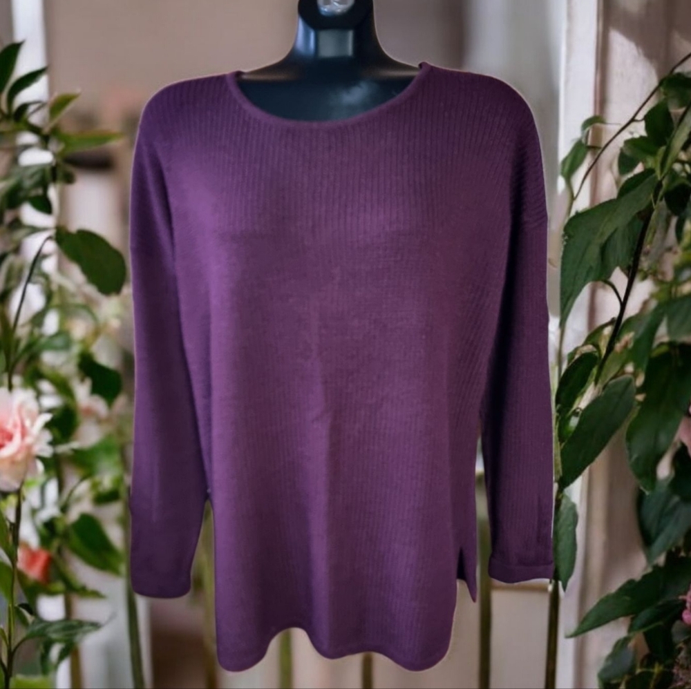 Kersh Merino Wool Blend Performance Lightweight Maroon Ribbed Knit Sweater